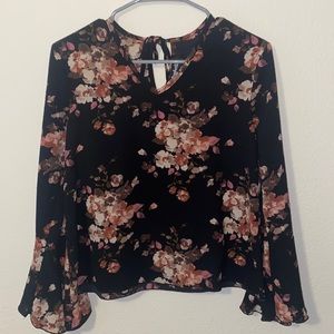 Black formal floral long sleeve blouse